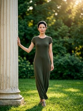 Daily Ritual Olive Green Short-Sleeve Maxi Dress